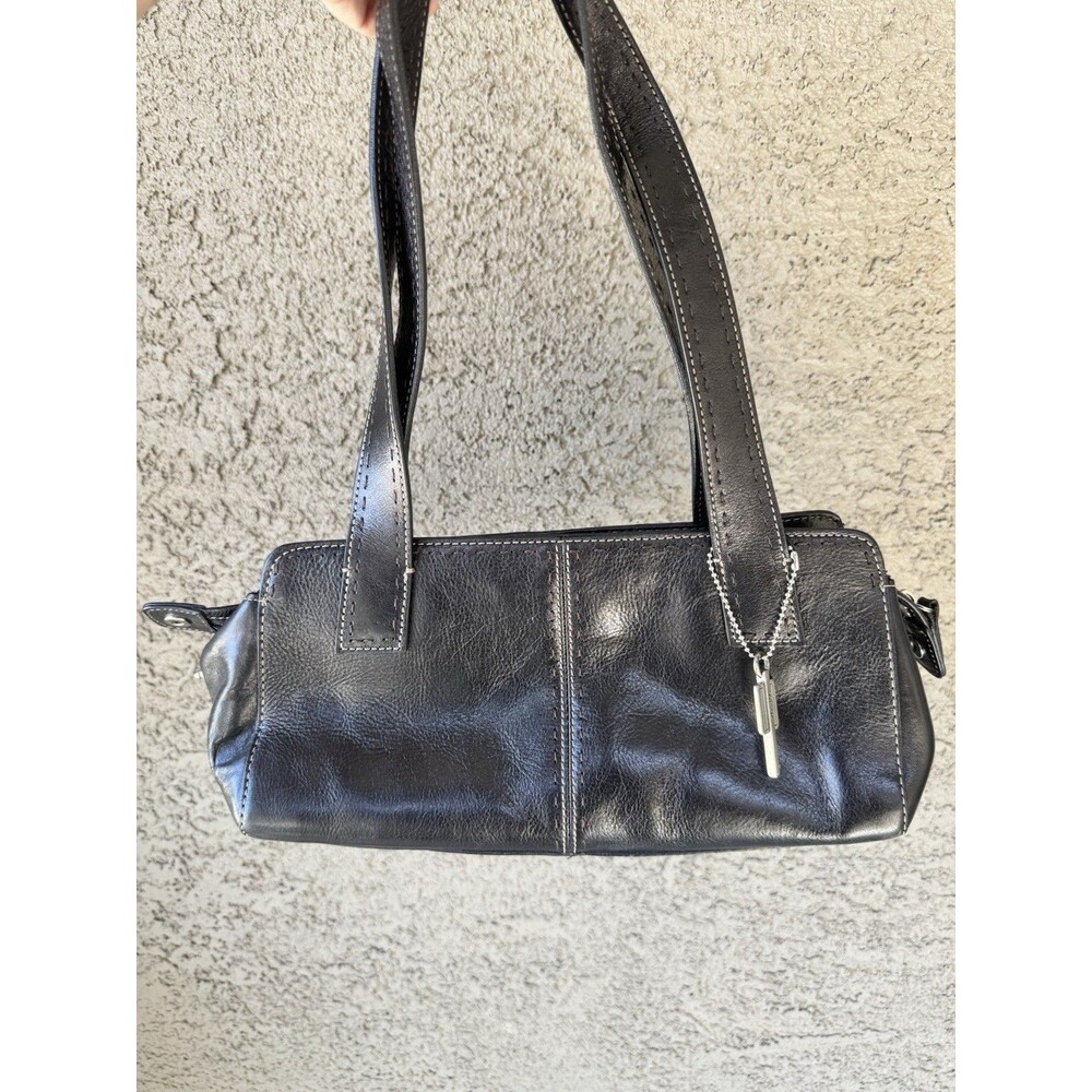Fossil Blackburn Pebbled Leather Satchel Shoulder Bag Black Two Handle Purse - Picture 3 of 7